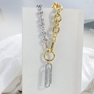 Rhinestone Paper Clip Pendant Necklace